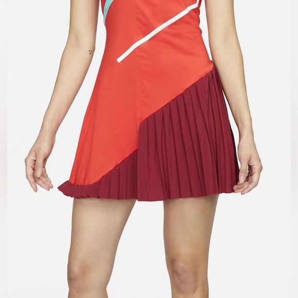 NWT Nike Court Slam Dress Habanero Red Dri-Fit Adv Tennis Sz S Pleated Ruffle - Picture 5 of 13